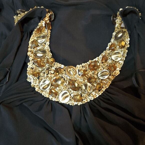 Apart Dress Womens 8 Black Gold Stud Rhinestone Long Formal Ball Sleeveless Gown - Picture 6 of 12